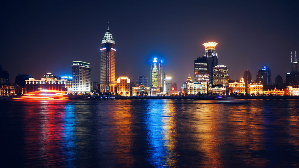 night skyline in shanghai china